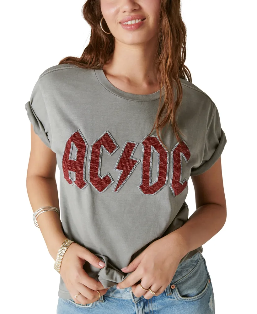 Lucky Brand Women's Acdc Beaded Boyfriend Cotton T-Shirt