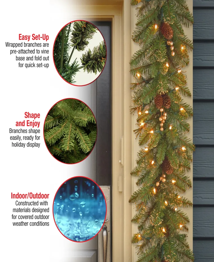 National Tree Company 9' x 10" Glittery Pine Garland with 100 Clear Lights
