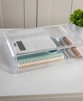 Martha Stewart Brody Plastic Stackable Office Desktop Organizer Box with Drawer, 12.75" x 7.75"