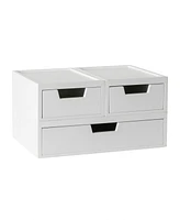 Martha Stewart Weston Stackable Engineered Wood Boxes with Drawers, Office Desktop Organizers, 3 Compartments