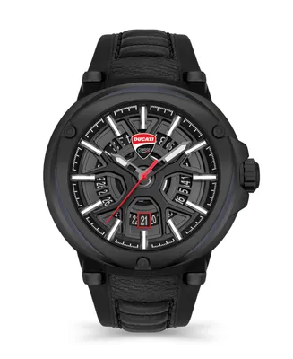 Ducati Corse Men's Quartz Black Genuine Leather Silicone Watch 49mm