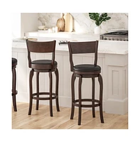 Tally 30" Classic Wooden Open Back Swivel Bar Height Pub Stool With Upholstered Padded Seat And Integrated Footrest