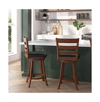 Silla 24" Classic Wooden Ladderback Swivel Counter Height Stool With Upholstered Padded Seat And Integrated Footrest