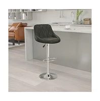 Bucket Seat Adjustable Height Barstool With Diamond Pattern Back