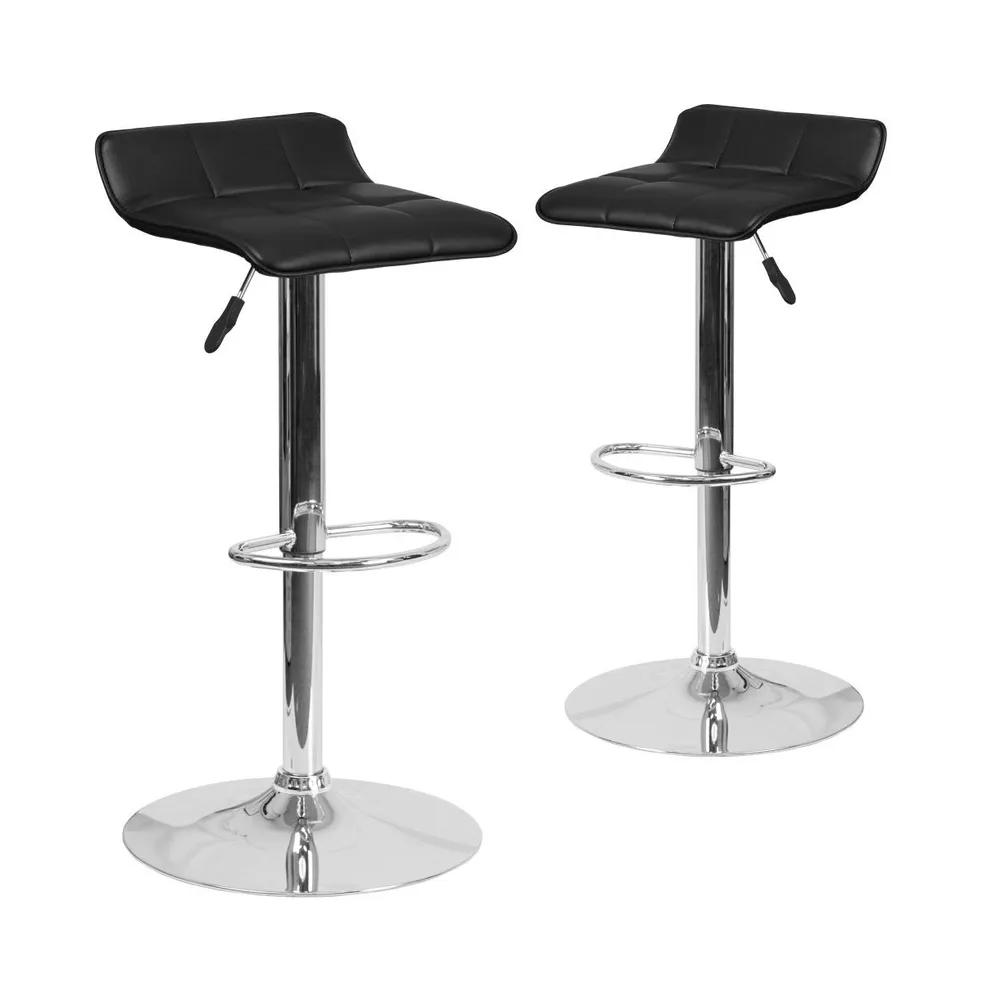 2 Pack Contemporary Vinyl Adjustable Height Barstool With Quilted Wave Seat And Chrome Base