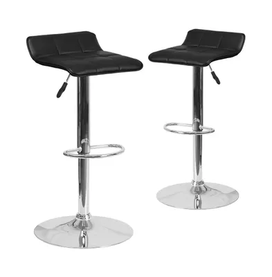 2 Pack Contemporary Vinyl Adjustable Height Barstool With Quilted Wave Seat And Chrome Base