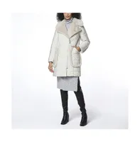 Women's Astor Asymmetrical Mixed Media Puffer With Faux Fur Trim