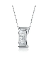 Sterling Silver White Gold Plated Cubic Zirconia Rectangular Frame Pendant