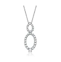 Sterling Silver White Gold Plated Oval Shape Micro Pave Cubic Zirconia Drop Pendant