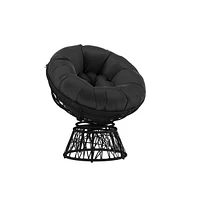 Papasan Style Woven Wicker Swivel Patio Chair With Removable All-Weather Cushion