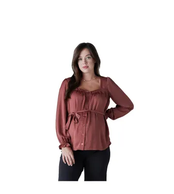 Women's Maternity Belted Button Front Blouse