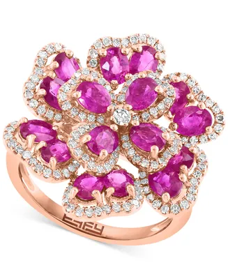 Effy Ruby (3-3/4 ct. t.w.) & Diamond (5/8 ct. t.w.) Flower Ring in 14k Rose Gold