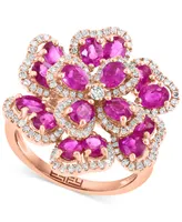 Effy Ruby (3-3/4 ct. t.w.) & Diamond (5/8 Flower Ring 14k Rose Gold