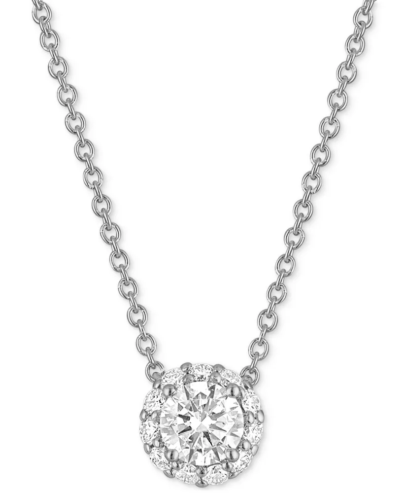 Alethea Certified Diamond Halo Pendant Necklace (1/2 ct. t.w.) in 14k White Gold Featuring Diamonds from De Beers Code of Origin, Created for Macy's