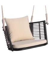 Costway Patio Hanging Rattan Basket Chair Swing Hammock with Seat Cushion