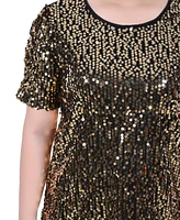 Ny Collection Petite Short Sleeve Sequined Top