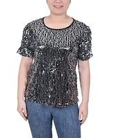 Ny Collection Petite Short Sleeve Sequined Top