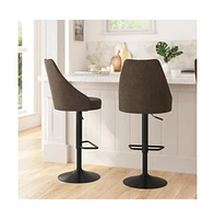 Mischa Set Of Two Adjustable Height Dining Stools With Tufted Upholstered Seats And Pedestal Base With Footring