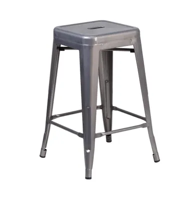 24" High Powder Coated Backless Metal Counter Stool With Clear Coat Finish And Plastic Floor Glides For Indoor Use