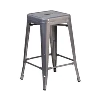 24" High Powder Coated Backless Metal Counter Stool With Clear Coat Finish And Plastic Floor Glides For Indoor Use