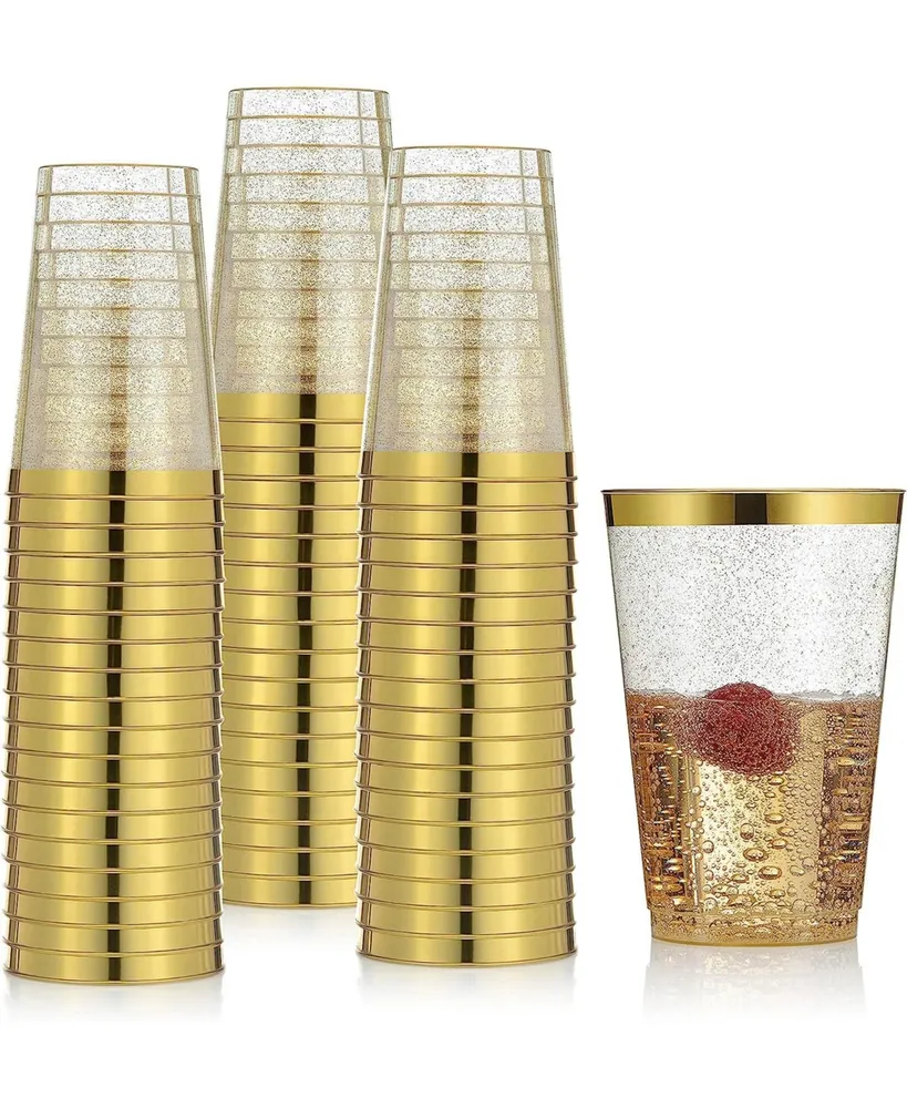 Chateau Fine Tableware 100 Gold Plastic Cups 14 Oz Gold Glitter with a Gold  Rim - Premium Disposable Party Cups - Elegant and Classy Sturdy Cups