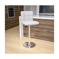 Quilted Vinyl Swivel Adjustable Height Barstool With Chrome Base