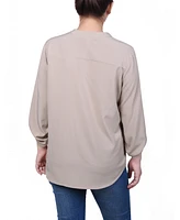 Ny Collection Petite Roll Tab Sleeve Blouse with Pockets