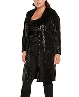 Belldini Black Label Plus Stretch Velvet Sequin Knit Duster Cardigan Sweater