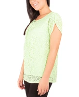 Ny Collection Petite Short Petal Sleeve Lace Top