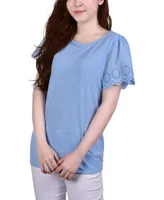 Ny Collection Petite Short Flutter Sleeve Pullover Top