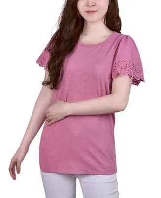 Ny Collection Petite Short Flutter Sleeve Pullover Top