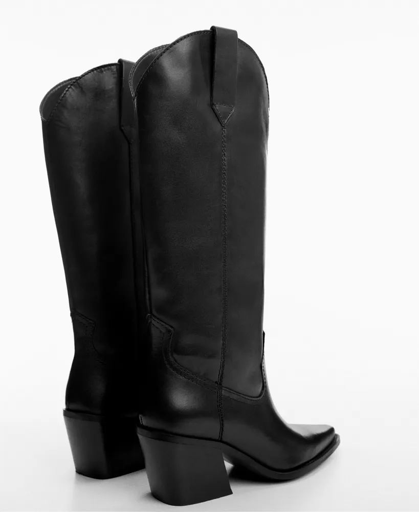 Mango Women's Plain Cowboy Leather Boots