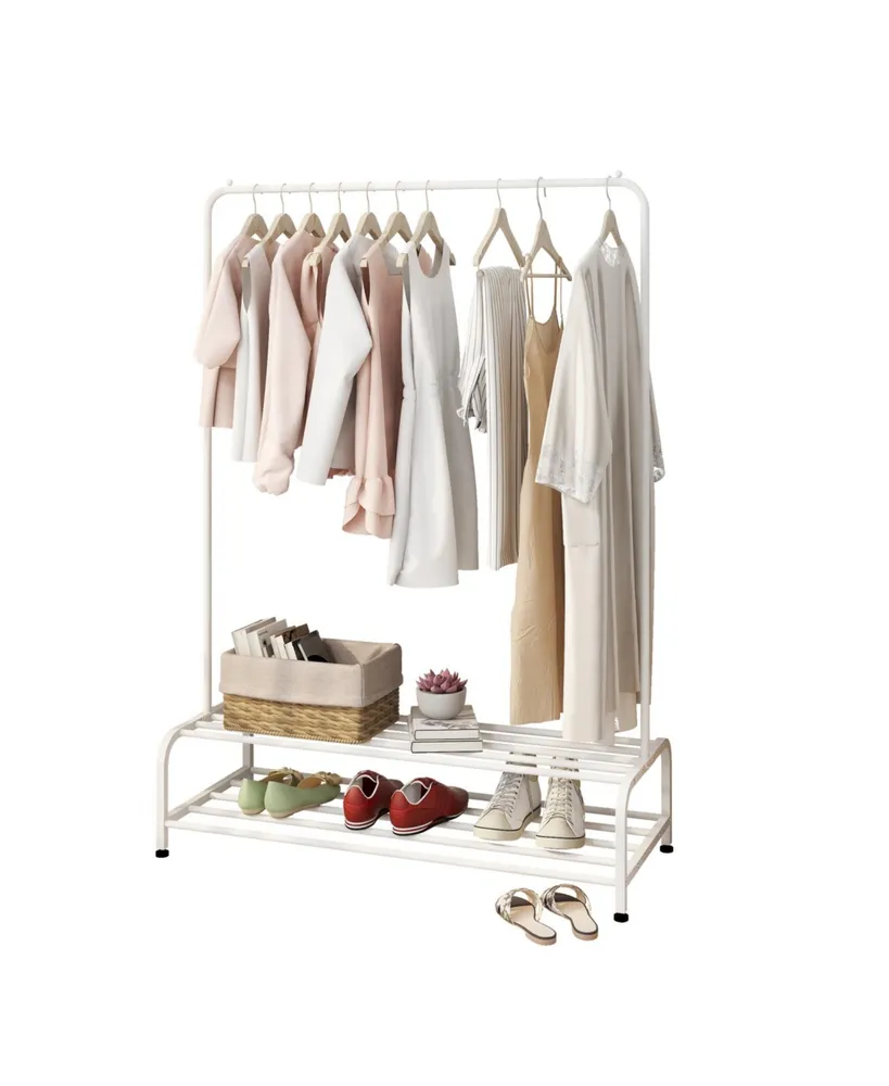 Simplie Fun Clothing Garment Rack With Shelves, Metal Cloth Hanger Rack Stand Clothes Drying Rack