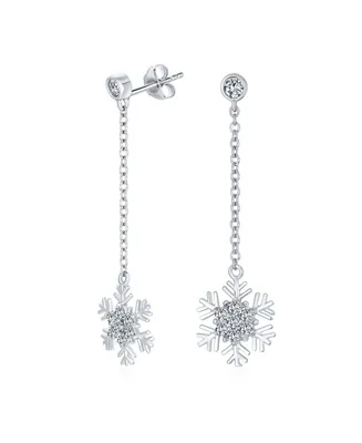 Bling Jewelry Ice Blue Clear Cubic Zirconia Frozen Winter Holiday Party Cz Linear Chain Drop Christmas Snowflake Dangle Earrings For Women .925 Sterli