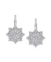 Bling Jewelry Holiday Party Flower Christmas Winter Cubic Zirconia Encrusted Cz Snowflake Drop Lever back Earrings For Women Sterling Silver