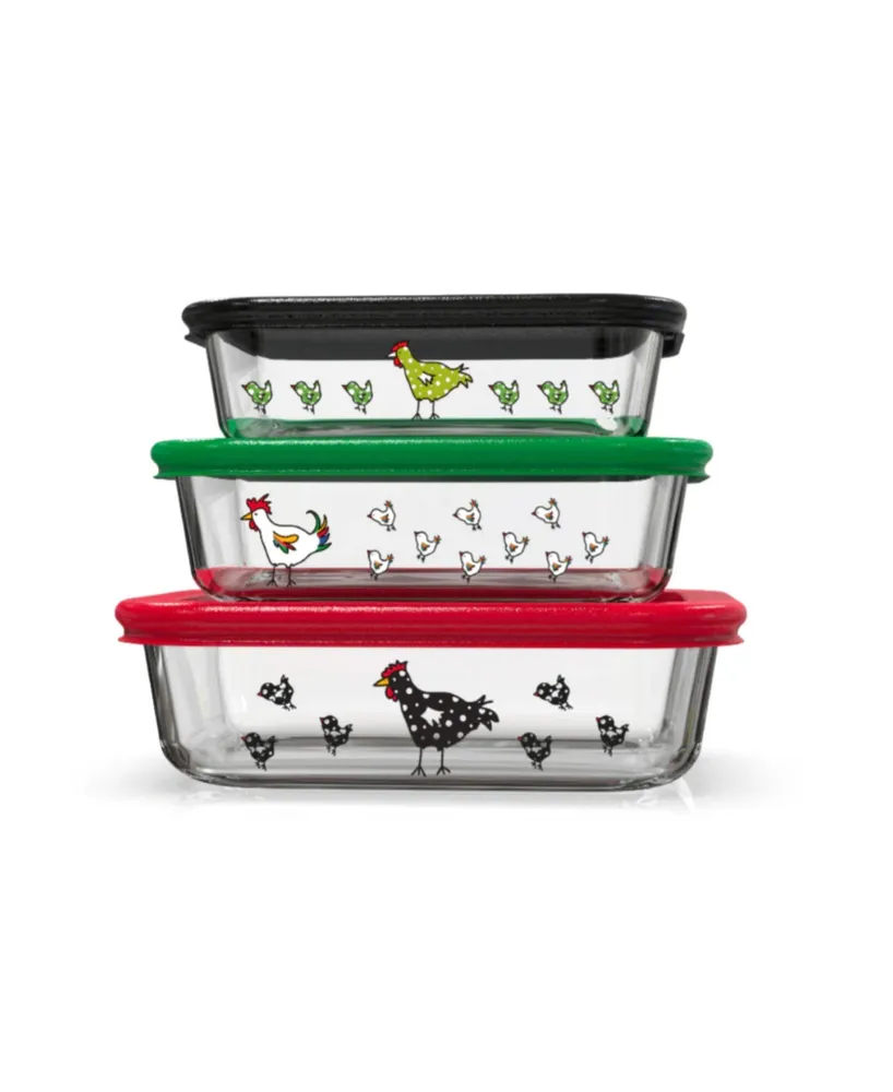 Genicook 3 Pc Rectangular Container Borosilicate Glass Nesting Container Set with Snap-on Lids