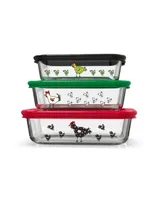 Genicook 3 Pc Rectangular Container Borosilicate Glass Nesting Container Set with Snap-on Lids