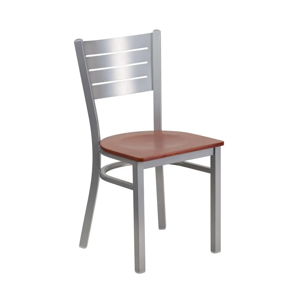 Silver Slat Back Metal Restaurant Dining Chair