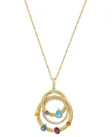 Effy Multi-Gemstone (1-1/5 ct. t.w.) & Diamond (1/6 ct. t.w.) Interlocking Circle 18" Pendant Necklace in 14k Gold