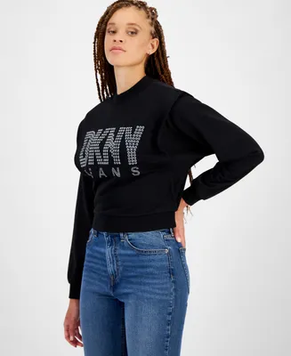 Dkny Jeans Women's Long-Sleeve Studded-Logo Sweatshirt