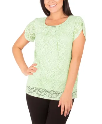 Ny Collection Petite Short Petal Sleeve Lace Top