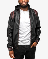 X-Ray Men's Grainy Polyurethane Hooded Jacket with Faux Shearling Lining