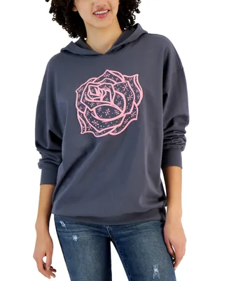 Rebellious One Juniors' Hooded Rose Long-Sleeve Sweatshirt