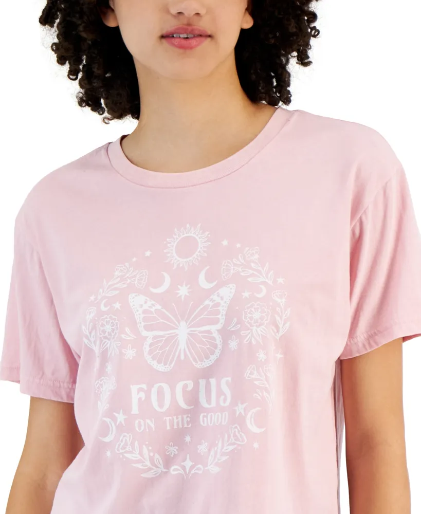Rebellious One Juniors' Short-Sleeve Crewneck Butterfly Graphic T-Shirt