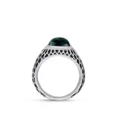 LuvMyJewelry Seraphinite Gemstone Sterling Silver Men Signet Ring Black Rhodium