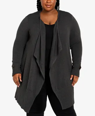 Avenue Plus Size Big Button Cuff Cardigan Sweater