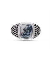 LuvMyJewelry Tree Agate Gemstone Sterling Silver Men Signet Ring Black Rhodium