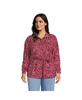 Lands' End Women's Plus Size Rayon Tie Waist Shirt