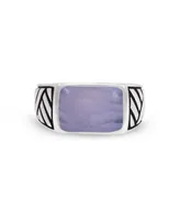 LuvMyJewelry Blue Lace Agate Gemstone Sterling Silver Men Signet Ring Black Rhodium