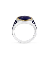 LuvMyJewelry Lapis Lazuli Gemstone Sterling Silver Men Signet Ring with Enamel